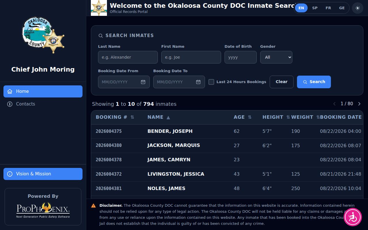 Okaloosa County residents directory inmate locator