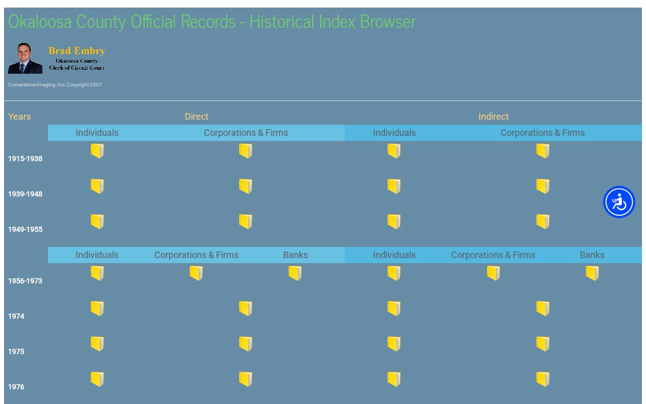 Okaloosa County historical direct and indirect deed index browser