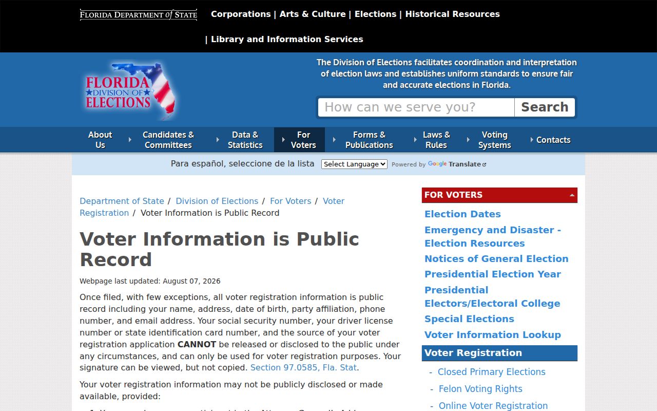 Florida voter information rules relevant to Okaloosa County ZIP code searches